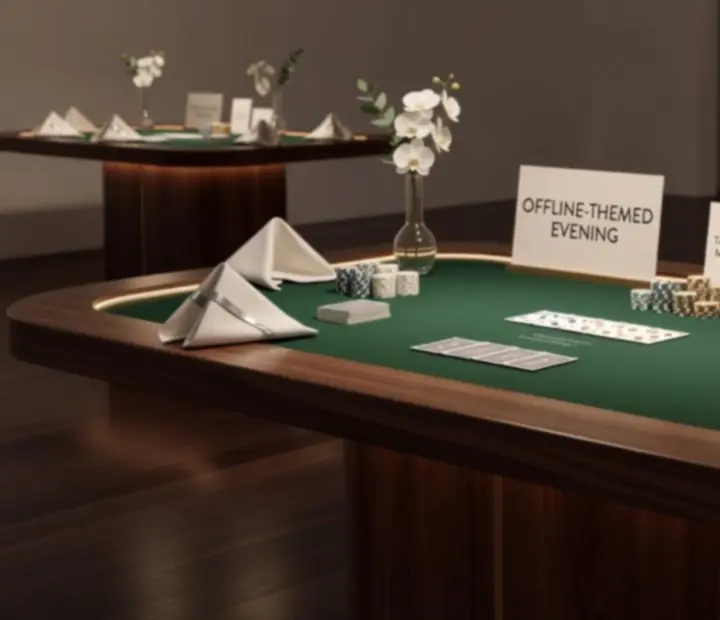 Elegancko zaaranżowane stoły pokerowe z minimalistyczną scenografią