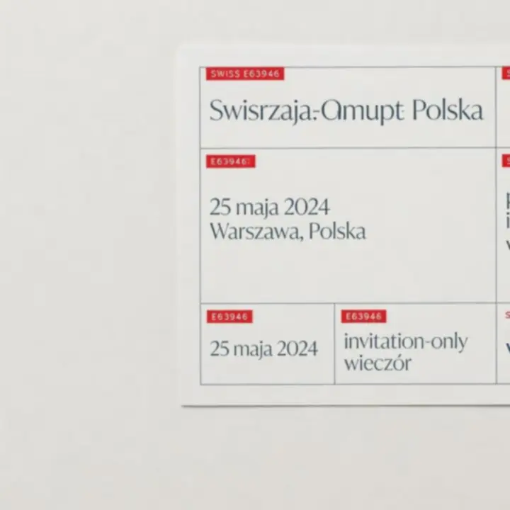 Minimalistyczna karta zaproszenia Velarivostra w stylu szwajcarskim